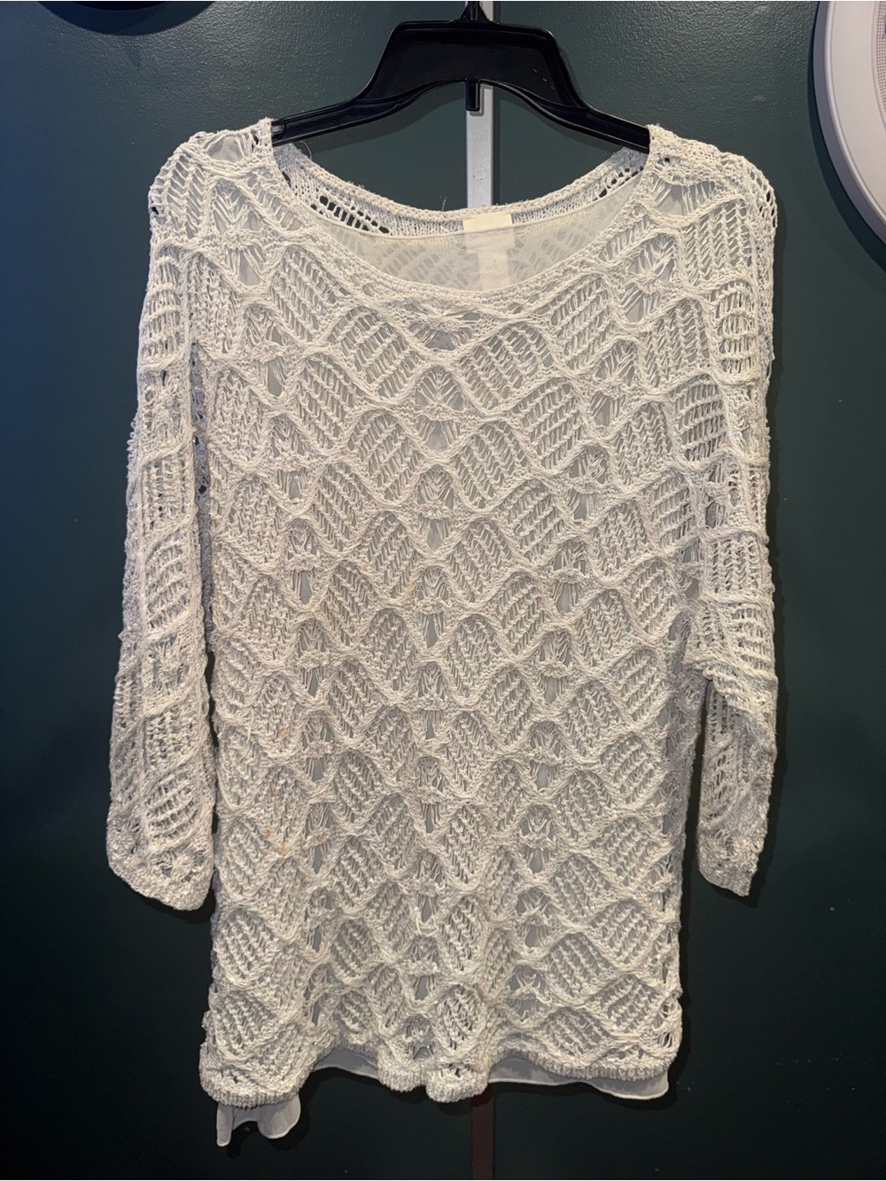 Chico's White Open-Weave Crewneck Sweater